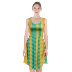 Green And Orange Herringbone Wallpaper Pattern Background Racerback Midi Dress by Simbadda