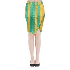 Green And Orange Herringbone Wallpaper Pattern Background Midi Wrap Pencil Skirt