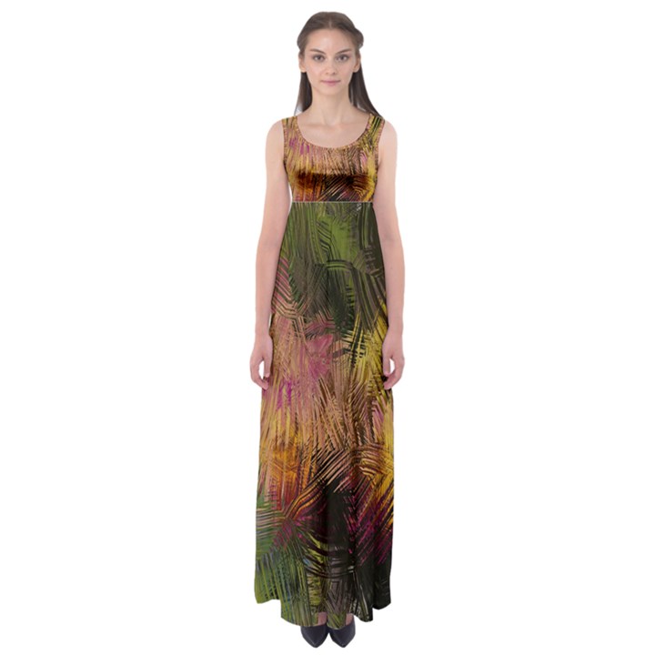 Abstract Brush Strokes In A Floral Pattern  Empire Waist Maxi Dress