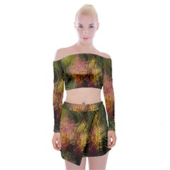 Abstract Brush Strokes In A Floral Pattern  Off Shoulder Top With Skirt Set by Simbadda