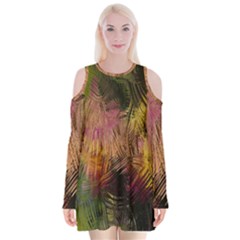 Abstract Brush Strokes In A Floral Pattern  Velvet Long Sleeve Shoulder Cutout Dress