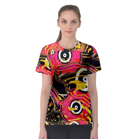 Abstract Clutter Pattern Baffled Field Women s Sport Mesh Tee by Simbadda