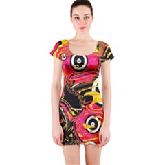 Abstract Clutter Pattern Baffled Field Short Sleeve Bodycon Dress by Simbadda