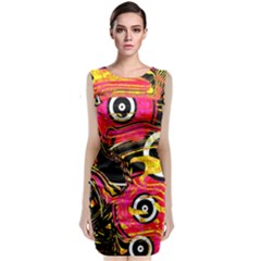 Abstract Clutter Pattern Baffled Field Sleeveless Velvet Midi Dress