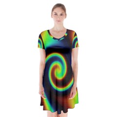 Background Colorful Vortex In Structure Short Sleeve V-neck Flare Dress