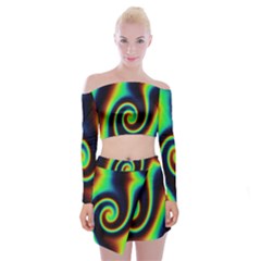 Background Colorful Vortex In Structure Off Shoulder Top With Skirt Set