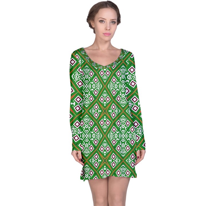 Digital Computer Graphic Seamless Geometric Ornament Long Sleeve Nightdress