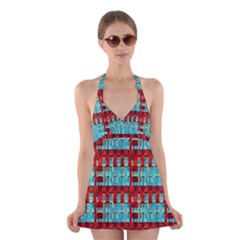 Architectural Abstract Pattern Halter Swimsuit Dress by Simbadda