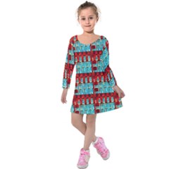 Architectural Abstract Pattern Kids  Long Sleeve Velvet Dress