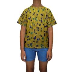 Abstract Gold Background With Blue Stars Kids  Short Sleeve Swimwear by Simbadda