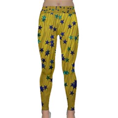 Abstract Gold Background With Blue Stars Classic Yoga Leggings by Simbadda