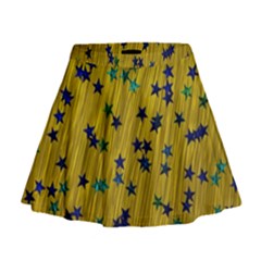 Abstract Gold Background With Blue Stars Mini Flare Skirt