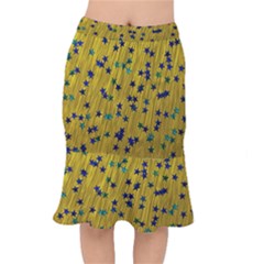 Abstract Gold Background With Blue Stars Mermaid Skirt by Simbadda