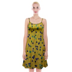 Abstract Gold Background With Blue Stars Spaghetti Strap Velvet Dress