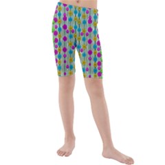 Wood And Flower Trees With Smiles Of Gold Kids  Mid Length Swim Shorts by pepitasart