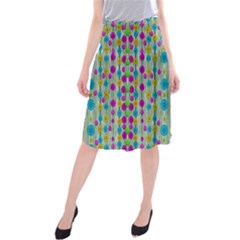 Wood And Flower Trees With Smiles Of Gold Midi Beach Skirt by pepitasart