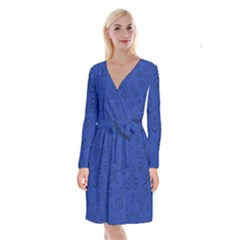 Pattern Long Sleeve Velvet Front Wrap Dress