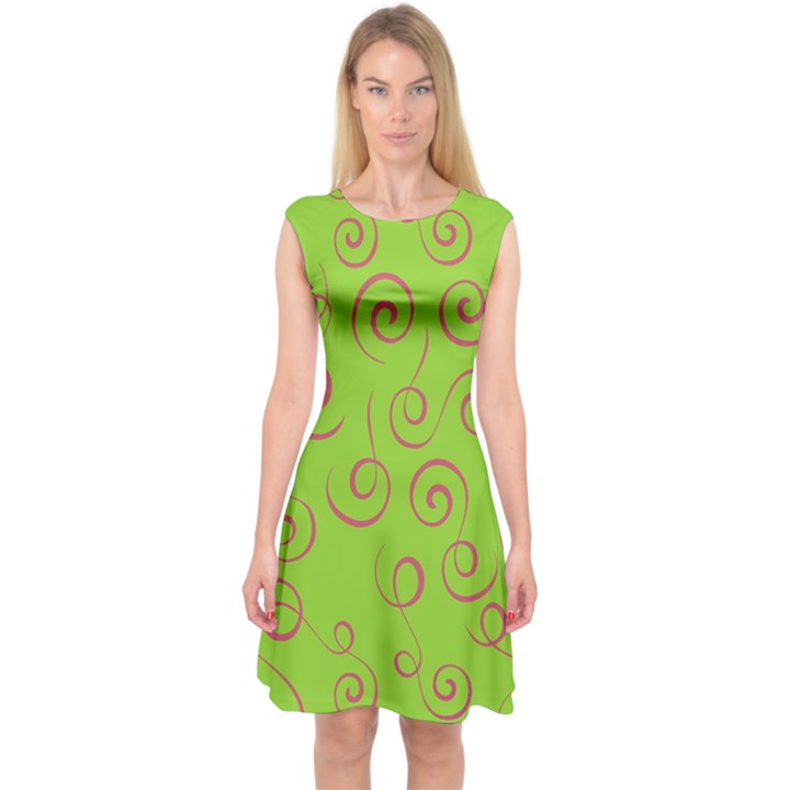 Pattern Capsleeve Midi Dress