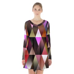 Triangles Abstract Triangle Background Pattern Long Sleeve Velvet V-neck Dress