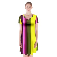 Stripes Abstract Background Pattern Short Sleeve V-neck Flare Dress