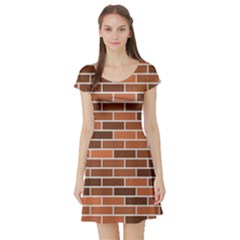 Brick Brown Line Texture Short Sleeve Skater Dress by Mariart