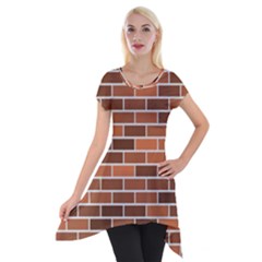 Brick Brown Line Texture Short Sleeve Side Drop Tunic