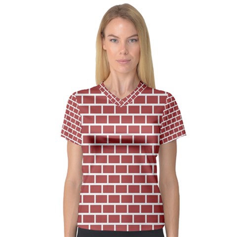 Brick Line Red White Women s V-neck Sport Mesh Tee by Mariart