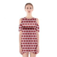 Brick Line Red White Shoulder Cutout One Piece by Mariart