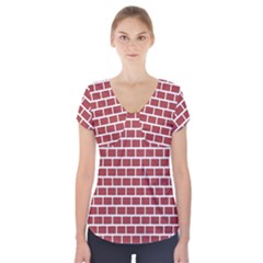 Brick Line Red White Short Sleeve Front Detail Top by Mariart