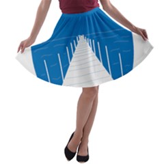 Bridge Sea Beack Blue White A-line Skater Skirt by Mariart