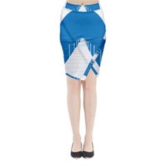 Bridge Sea Beack Blue White Midi Wrap Pencil Skirt