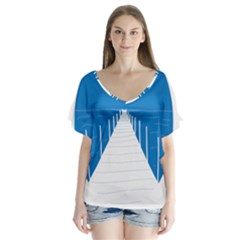 Bridge Sea Beack Blue White Flutter Sleeve Top by Mariart