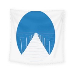 Bridge Sea Beack Blue White Square Tapestry (small) by Mariart