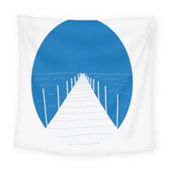 Bridge Sea Beack Blue White Square Tapestry (large)