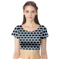 Bricks Black Blue Line Short Sleeve Crop Top (tight Fit) by Mariart