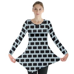 Bricks Black Blue Line Long Sleeve Tunic  by Mariart