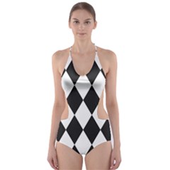 Broken Chevron Wave Black White Cut-out One Piece Swimsuit by Mariart