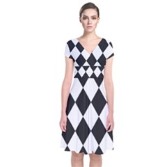 Broken Chevron Wave Black White Short Sleeve Front Wrap Dress by Mariart