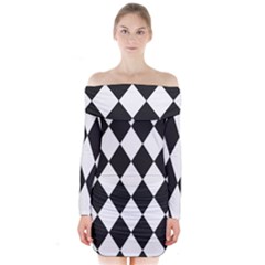 Broken Chevron Wave Black White Long Sleeve Off Shoulder Dress by Mariart