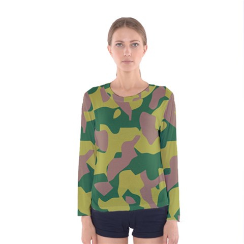 Camouflage Green Yellow Brown Women s Long Sleeve Tee by Mariart