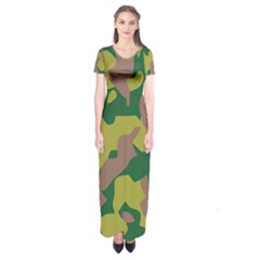 Camouflage Green Yellow Brown Short Sleeve Maxi Dress by Mariart