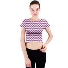 Chevron Wave Purple White Crew Neck Crop Top by Mariart