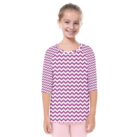 Chevron Wave Purple White Kids  Quarter Sleeve Raglan Tee by Mariart