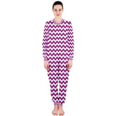 Chevron Wave Purple White Onepiece Jumpsuit (ladies)  by Mariart