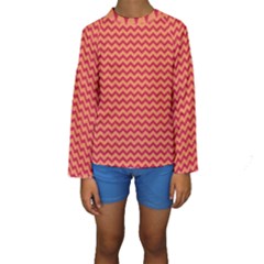 Chevron Wave Red Orange Kids  Long Sleeve Swimwear by Mariart