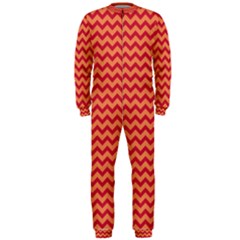 Chevron Wave Red Orange Onepiece Jumpsuit (men)  by Mariart