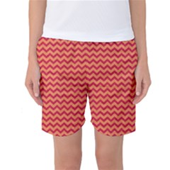 Chevron Wave Red Orange Women s Basketball Shorts by Mariart