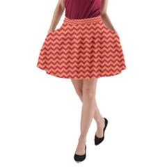 Chevron Wave Red Orange A-line Pocket Skirt by Mariart