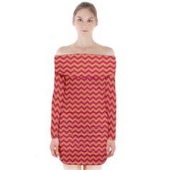 Chevron Wave Red Orange Long Sleeve Off Shoulder Dress