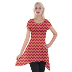 Chevron Wave Red Orange Short Sleeve Side Drop Tunic